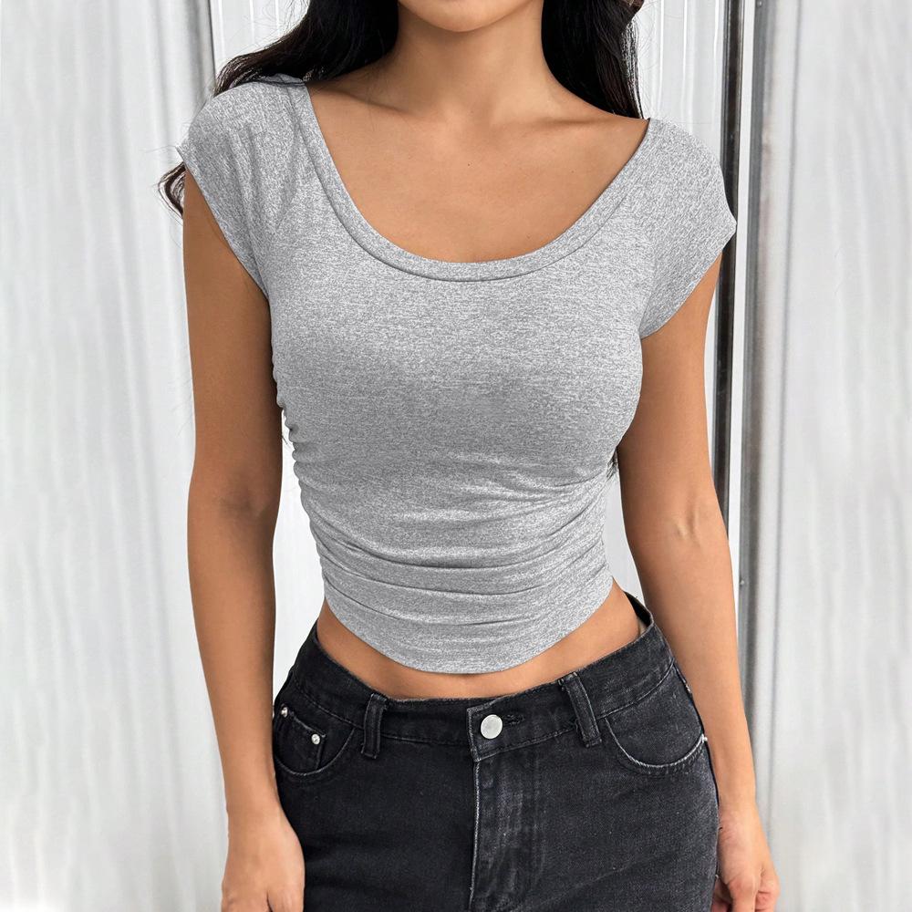 2026 Women s Best-Selling Simple Design T-shirt, Versatile Summer Fitted Short Base Layer S серый