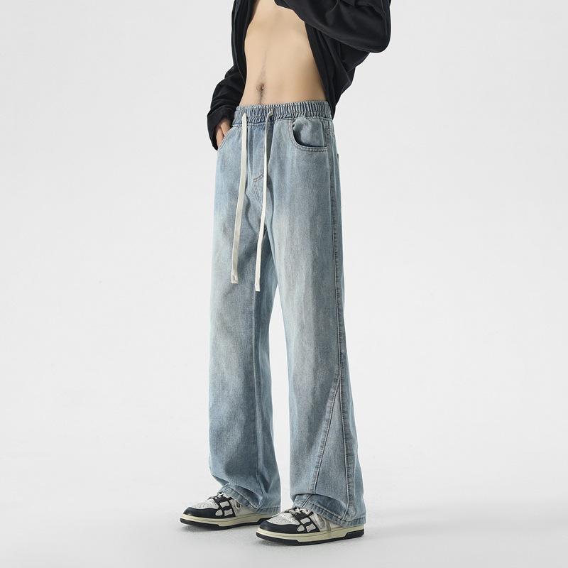 New Autumn Elastic Waist Slightly Flared Jeans Men's Design Wide-leg Pants