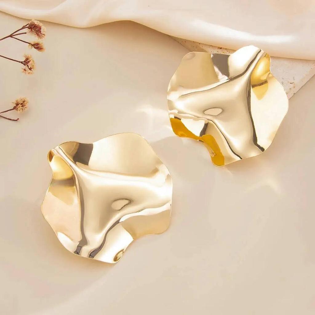 IngeSight.Z Exaggerated Unique Big Petals Stud Earrings Women Fashion Creative Gold Color Piercing Earrings Charm Jewelry Gifts