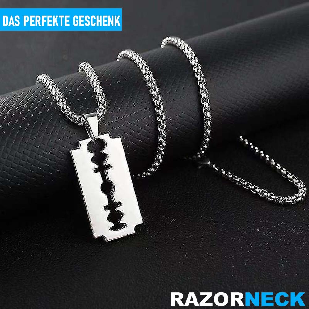 RAZORNECK მამაკაცის სამართებლის ყელსაბამი უჟანგავი ფოლადი სამართებლის პირი ჰიპ ჰოპი ძაღლის ჟეტონი