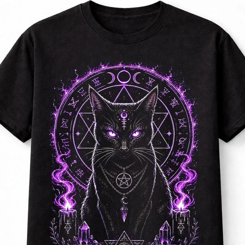 Black Cat Witchcraft Occult Pagan Moon Gothic Black Unisex TShirt S