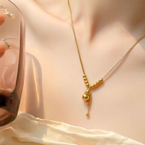 Chinese-style Vintage Pendant Necklace Stainless Steel Gold-color Plating Women's New Year Design Exquisite Simple Collar Chain