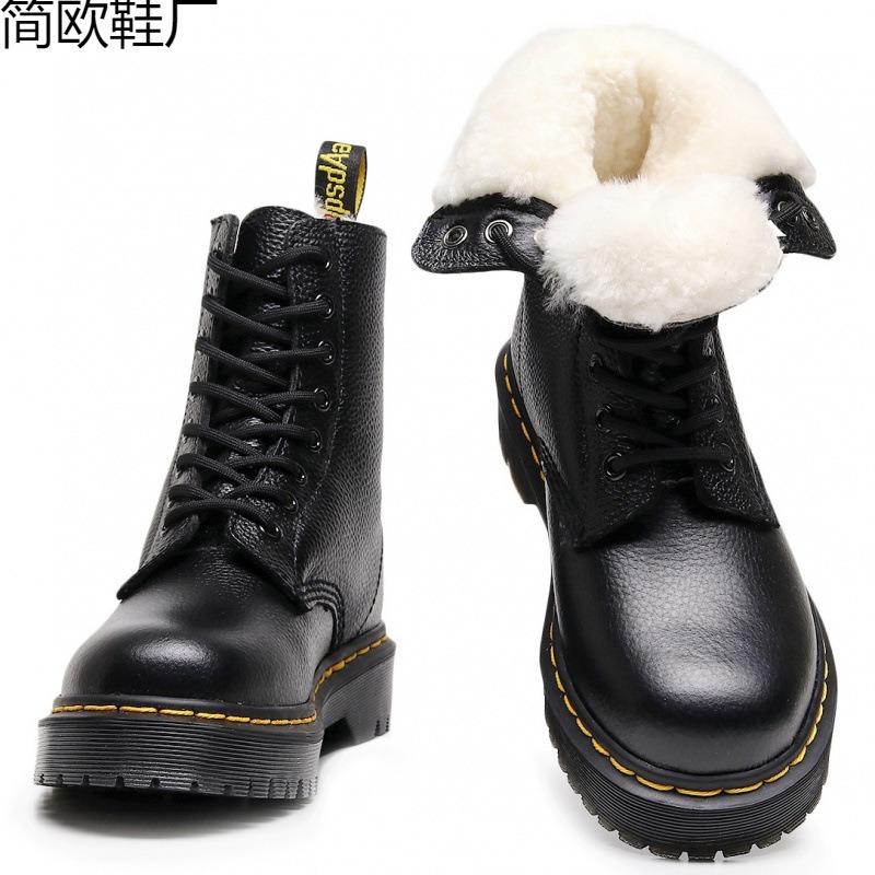 Real wool Martin boots lychee pattern tooling boots women's head layer soft cow leather short boots locomotive boots