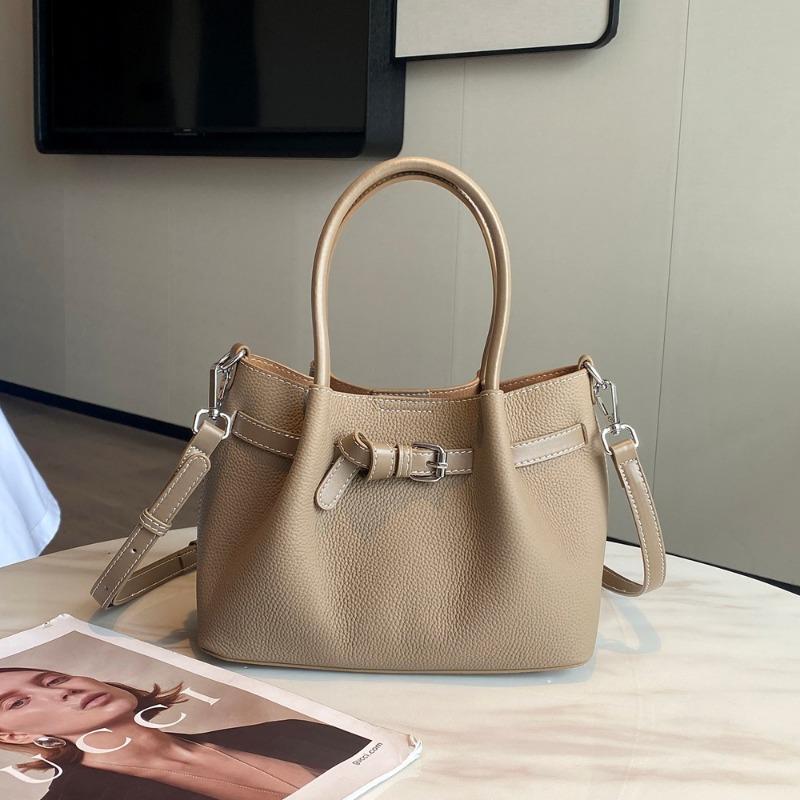 A Genuine Leather Versatile Crossbody Casual Hand-held Pleated Tote Bag