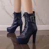 Stivaletti da Donna con Tacco in Pelle Scarpe Invernali con Lacci e Zip Plateau Décolleté Crossdresser Sissy Stivali da Uomo Taglia USA 4.4-15