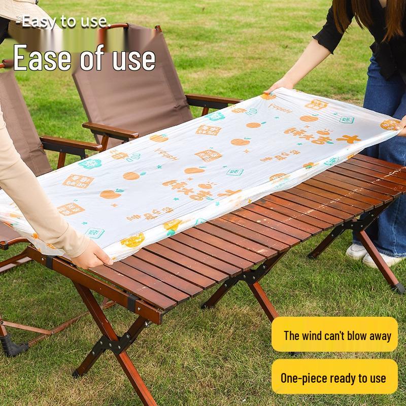 Rectangular Disposable Outdoor Tablecloth with Drawstring - Perfect for Camping, Picnics, and Street Stalls