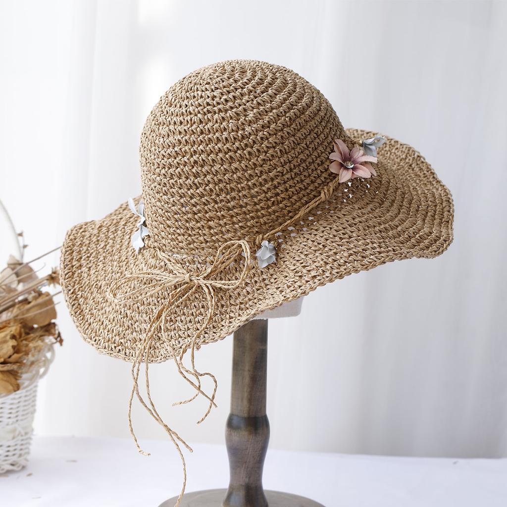 sun hat floral fashion Style bucket hat Multicolor Foldable Sun Crochet Hat For Beach, Travel And Vacation handmade straw hat