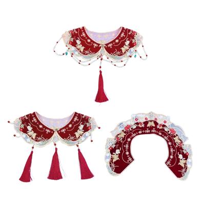Delicate Woman Girl False Collar Elegant Cloud Shoulder Lace Shawl Chinese Style Shirt Sweater Embroidered False Collar