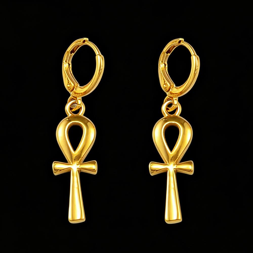 Anniyo 2.5cm Ankh Earrings for Women Girls African Egypt Nile-Key Traditional Ancient Egypt Ethnic #342806