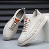 New Fashion Men's White  Genuine Leather Comfort Soft-soled Casual Shoes Male Outdoors Walking Sneakers Footwears Zapatos Hombre