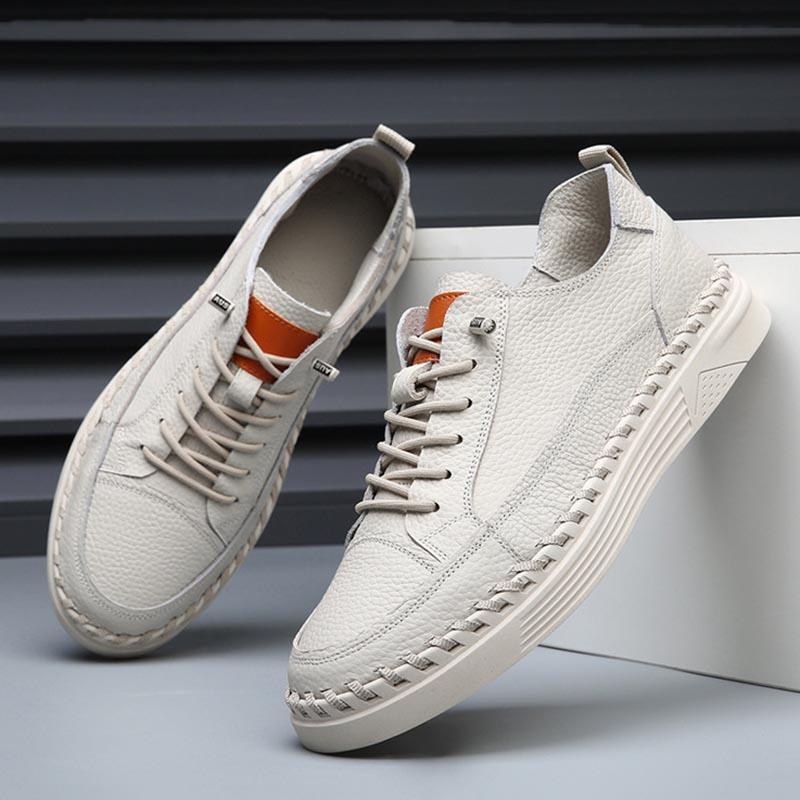 New Fashion Men's White Genuine Leather Comfort Soft-soled Casual Shoes Male Outdoors Walking Sneakers Footwears Zapatos Hombre
