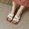 Ins giant easy to wear~ retro square head open-toed flat sandals women wear simple one-word slippers in summer