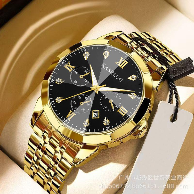 Men'S Non-Mechanical Quartz Watch Calendar Luminous Fashion Business Steel Belt Overseas Watch Men'S