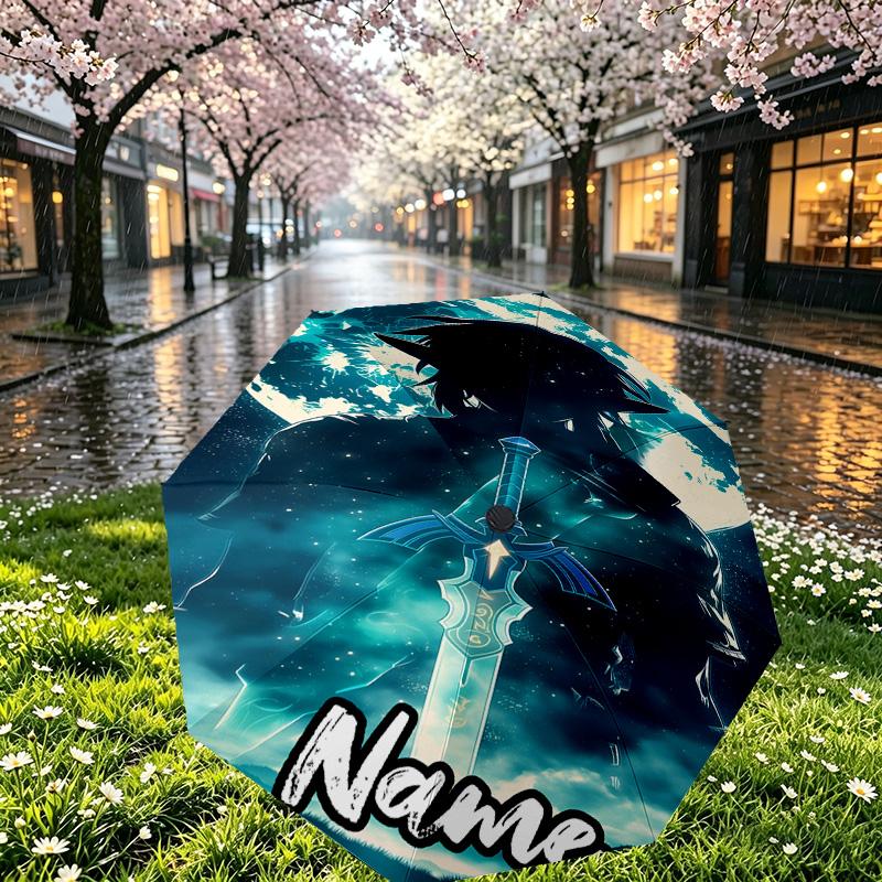 Custom Name Personalized The Legend of Zelda Print Umbrella, Auto Open Close, 8‑Rib Sturdy Frame, Commute Camping Hiking Use, Birthday Gift