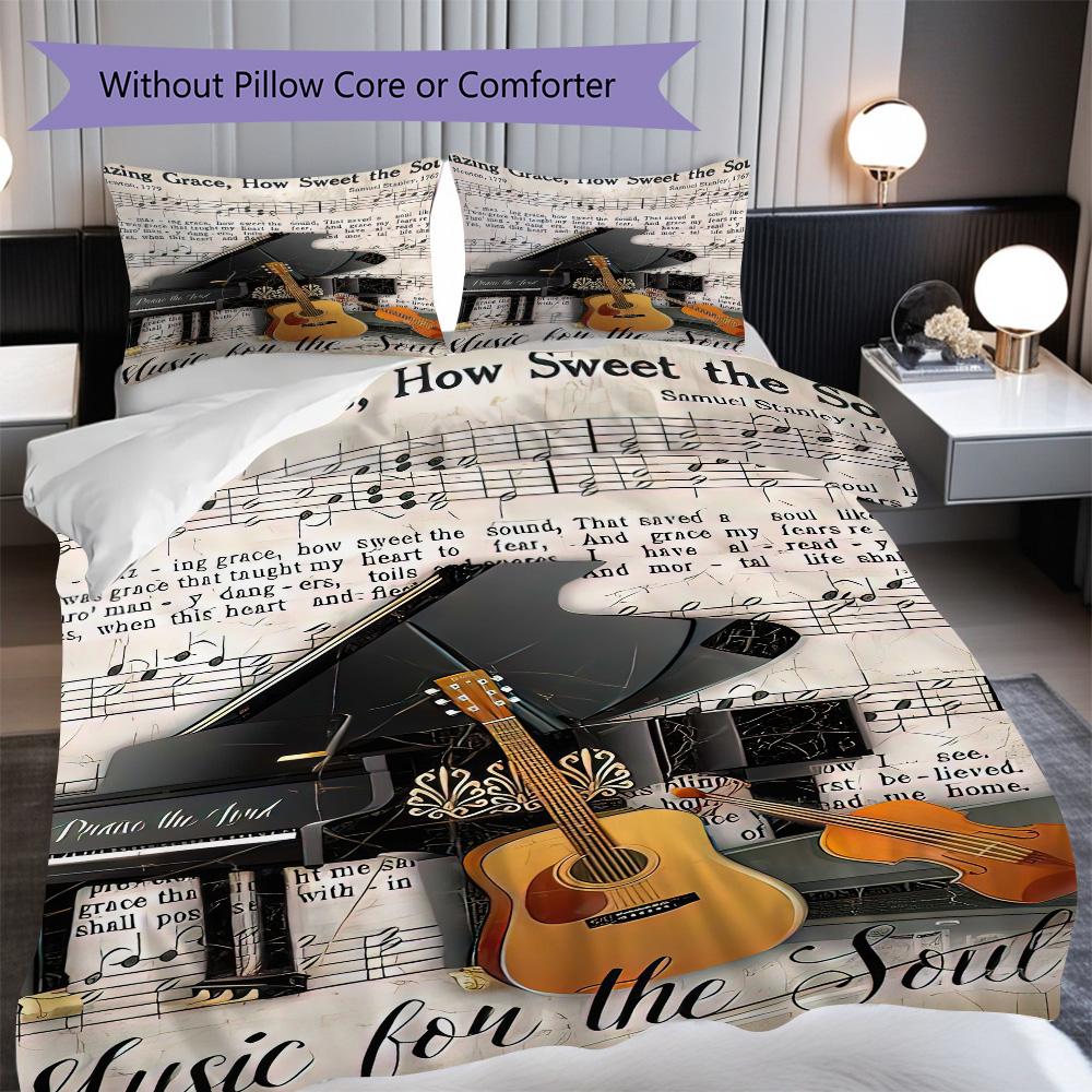 1 Peça Música, Tema Guitarra Conjunto de Colcha Cobertor Capa de Colcha Fronha Decoração de Casa Presente de Aniversário (1 * capa de edredom + 9 * fronhas, sem enchimento)