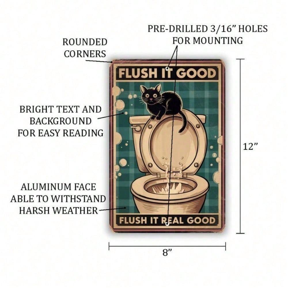 Funny Cat Bathroom Metal Sign Vintage Flush It Real Good Tin Wall Art Retro Home Decor 8x12 Inch