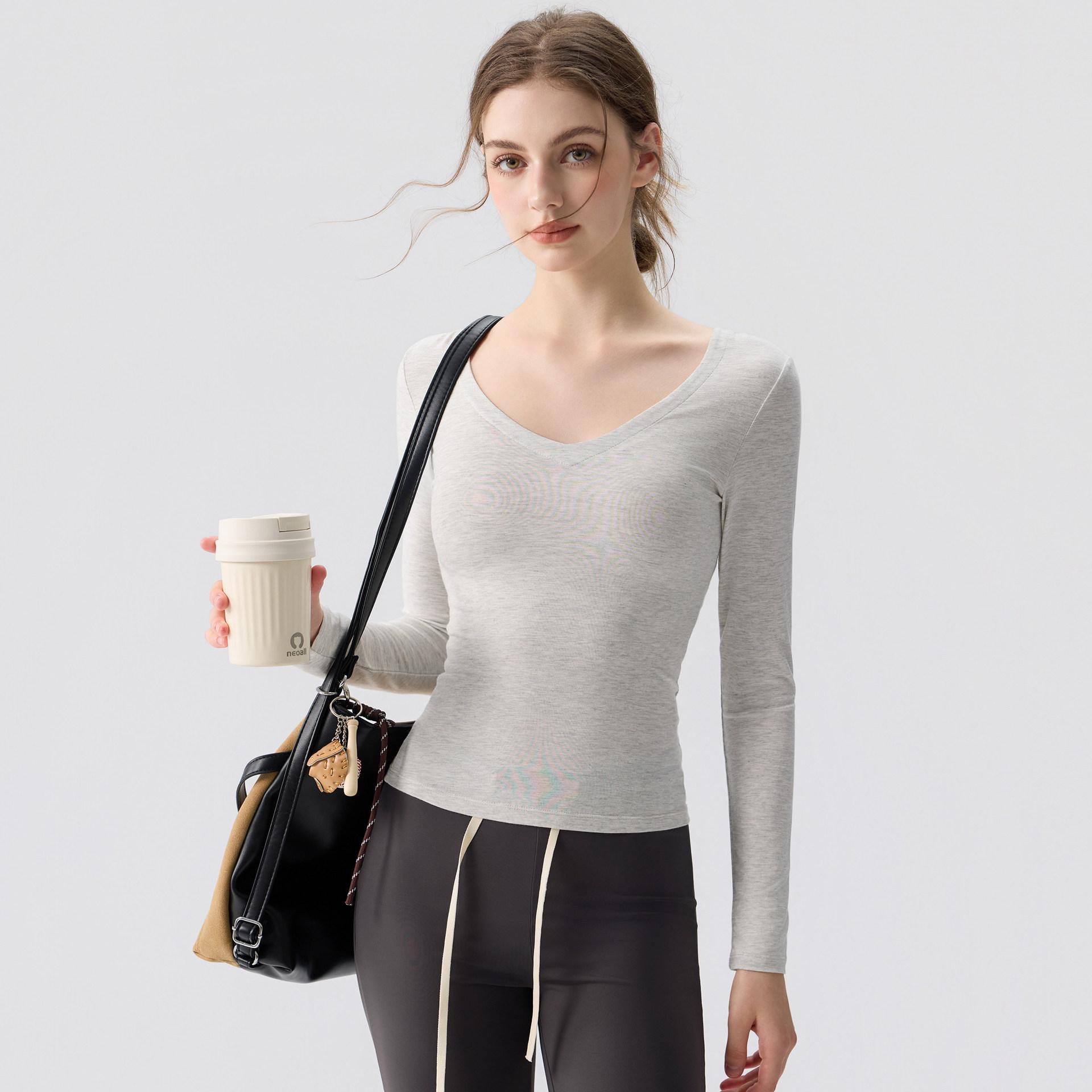 2025 Women s V-Neck Long Sleeve Slim Fit Yoga Running Pilates Top M (95-105 jin)