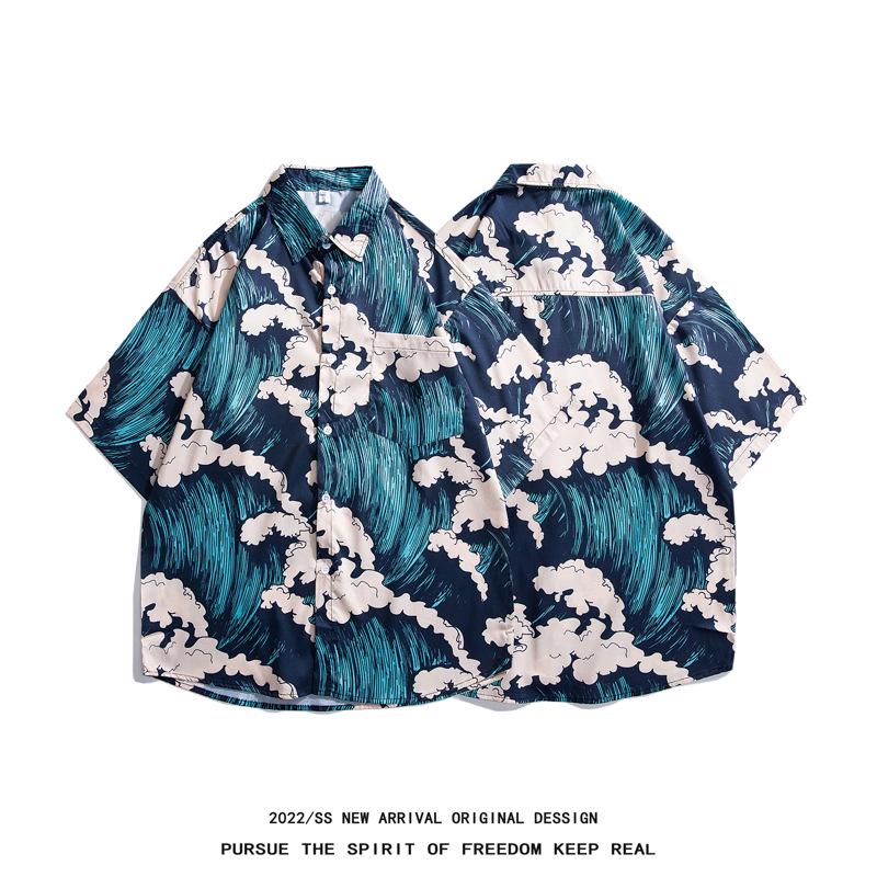 Hong Kong Style Men's Short-Sleeve Full Print Shirt - Trendy, Loose Fit, Korean Inspired Five-Point Sleeve