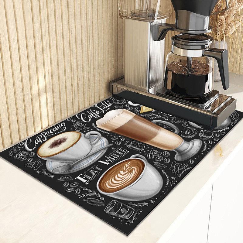 Kitchen Tableware Drying Mat Printed Coffee Machine Drain Pad Countertop Absorbent Draining Mat Placemat Dinnerware Table Decor