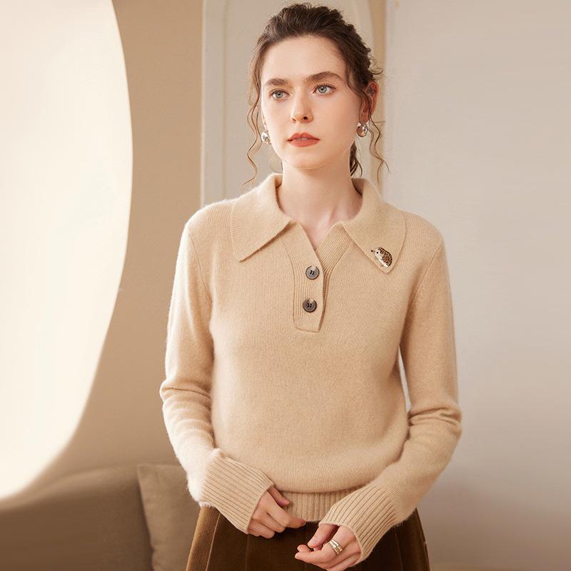Women's Luxury Cashmere Long Sleeve Lapel Sweater - Versatile, Soft, and Skin-Friendly for Autumn and Winter
