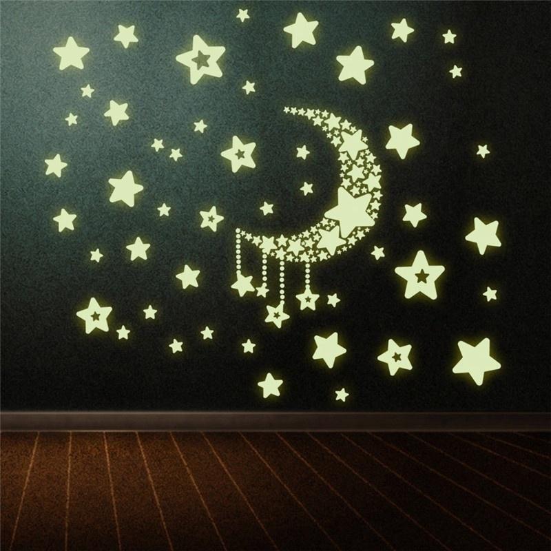 New Glow In The Dark Stars Moon Wall Stickers for Kid Living Room Luminous Sticker Decor