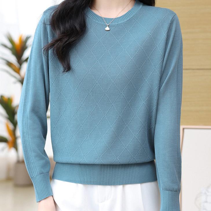 Langärmliger Strickpullover für Damen im Herbst und Winter, einfarbig, lässiger Pullover, dünner Strickpullover
