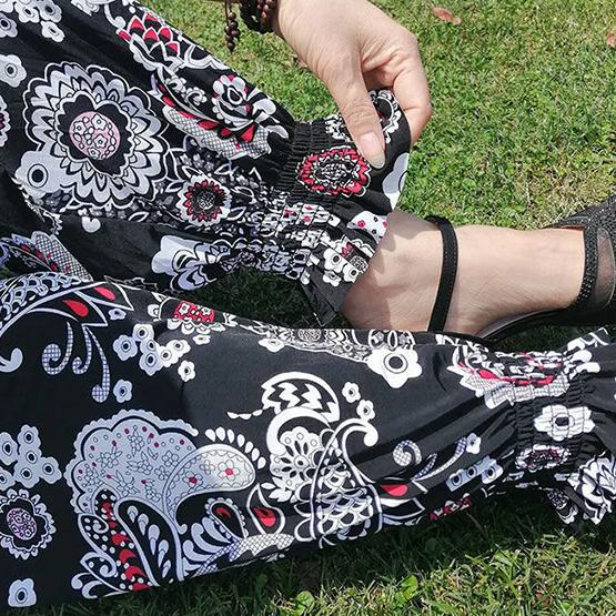 WTEMPO Elastic High Waist Thin Printed Women's Spring Summer Ice Silk Wide Leg Pants Mother's Loose Jogger Pants