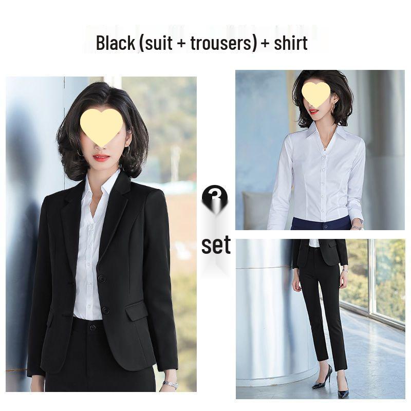 Korean Style Women's Blue Office Suit - Professional Spring/Autumn Wear