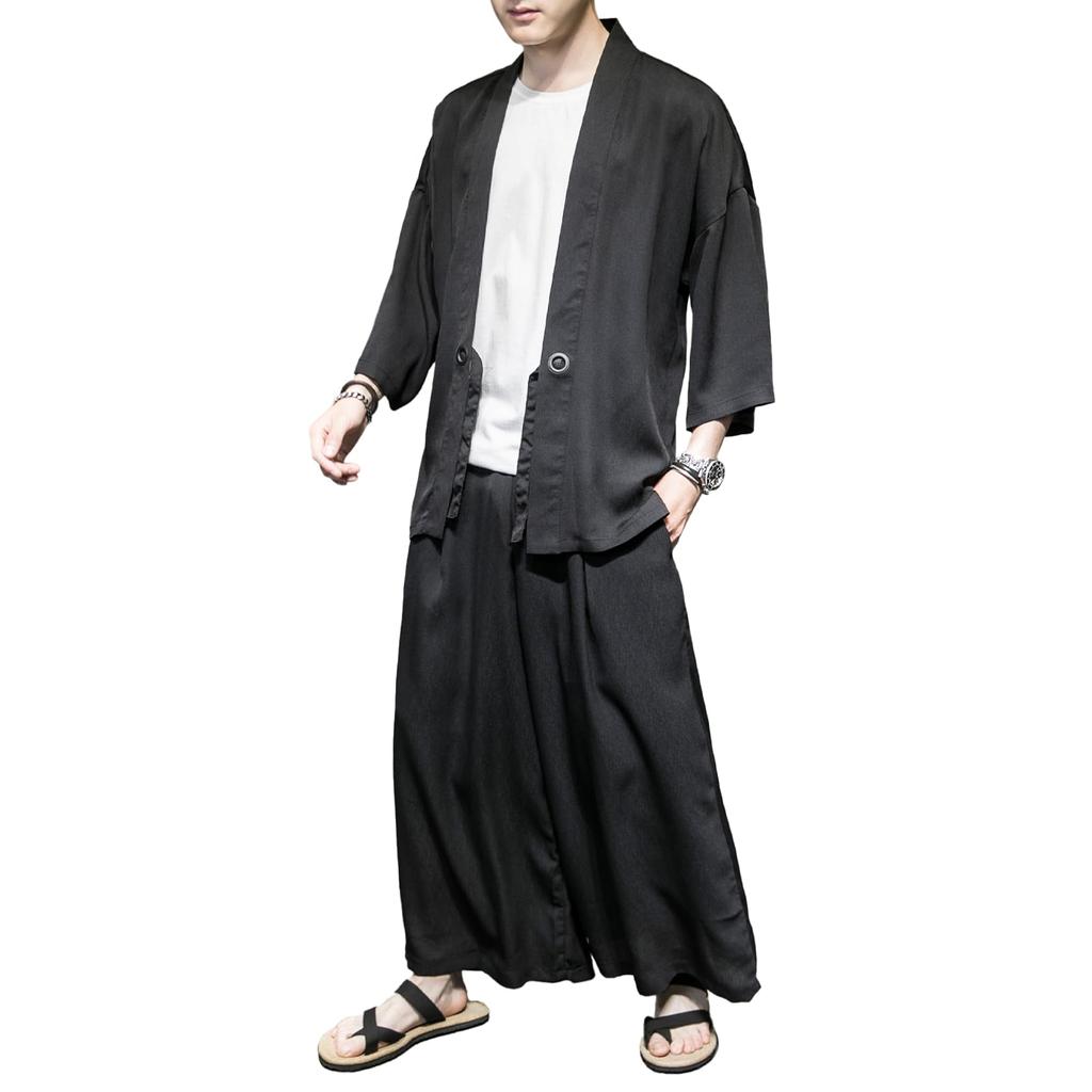 Inotenka and Haori Casual Long Cardigan with Loose Stylish Loungewear for and Perfect for Fireworks and Sun and Air Conditioning Available In Black