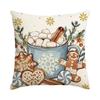 1/4Pcs Blue Christmas Pillowcase, Gingerbread Man Cotton Candy Hot Drink Cup Design Cushion Cover, Christmas Decoration