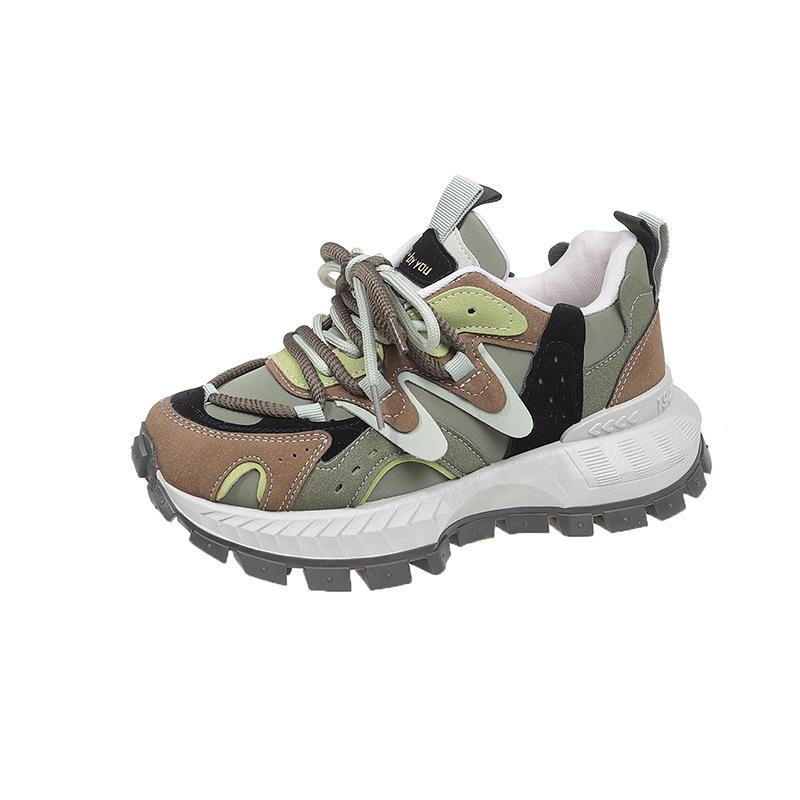 Soft leather platform women s autumn new versatile height increase casual sports fashion color matching shoes 35 зелёный 5618₽