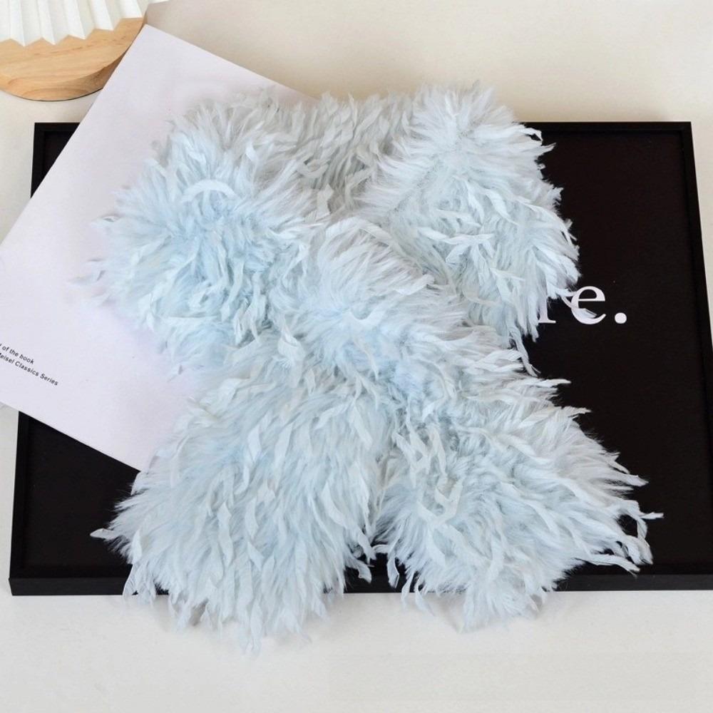 Autumn Winter Soft Plush Fluffy Fur Scarf Thicken Warm Neck Covers Cold Resistant Cross Neckerchief Neck Warmers