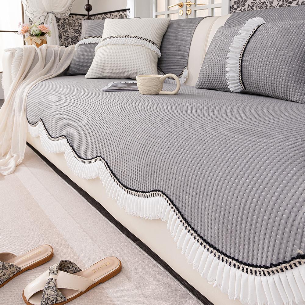 Summer Special-Shaped Cool Knitted Straight Row Sofa Cushion  New High-Grade Seat Cushion Non-Slip Light Luxury Cover Backrest Towel