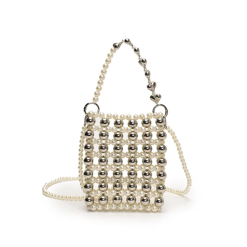 

Chain Pearl Small Square Bag Slanted Hanging Single Shoulder Handbag Casual срібний