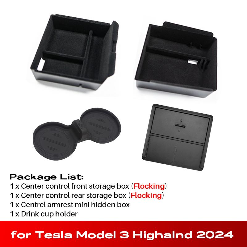 For Tesla Model 3 Highland 2024 Console Armrest Storage Organizer Interior Storage Box Organizer Interior Replacement Accessorie