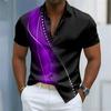 Nuova Camicia da Uomo a Maniche Corte Stampa a Righe Curve Bianche e Blu Vestibilità Business Casual Collo a Revers Camicia da Uomo