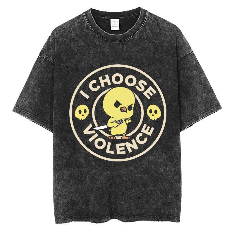 Funny I Choose Violence Washed T Shirt Funny Cat Meme Popular Short Sleeve Men Women Oversized Casual Cotton T Shirts Streetwear