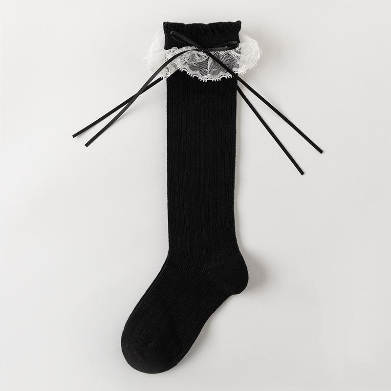 Children Sweet Bow Lace Socks Summer Thin Breathable Mesh Mid-calf Socks For Girls Fashion Ballet Style Solid Kids Calf Socks