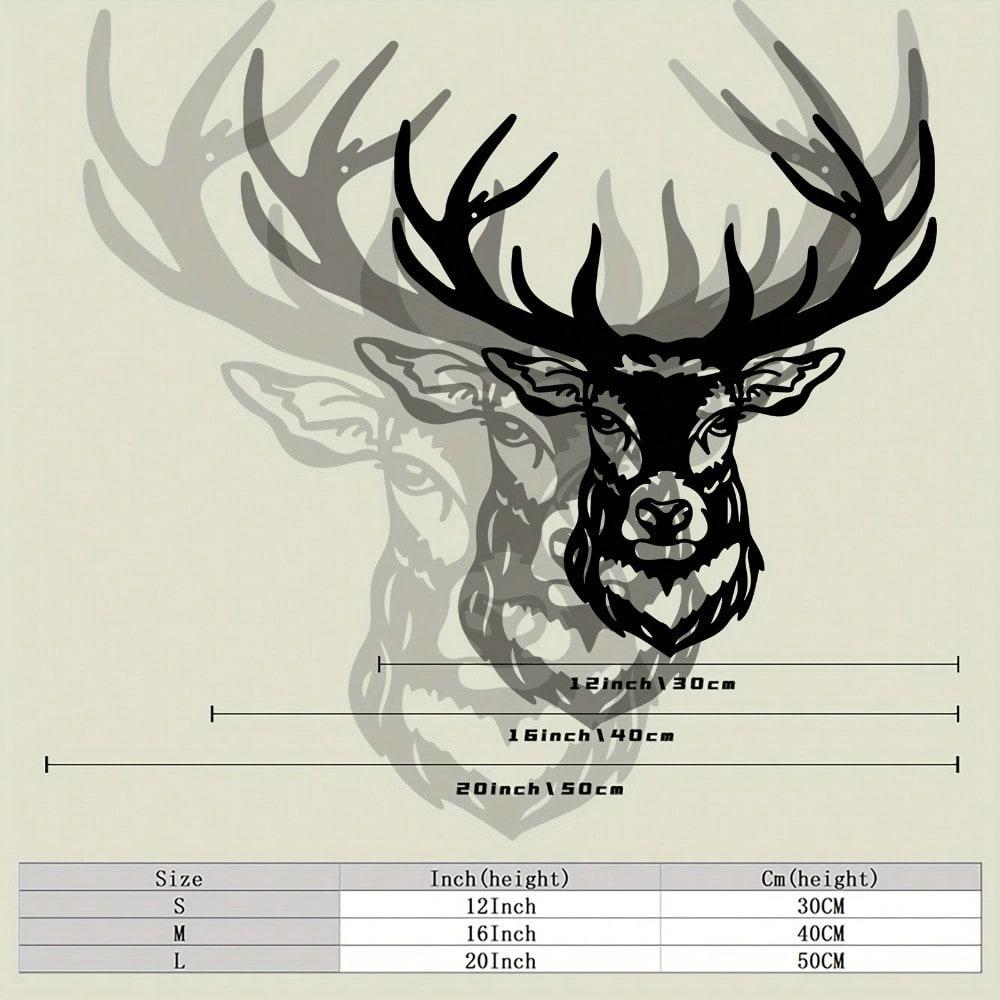 2D Flat Abstract Deer Metal Wall Art, Modern Black Silhouette with Rustic Wood Background for Home Decor
