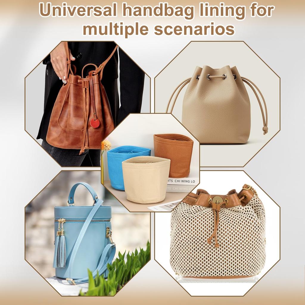 uxcell Portable Felt Pouch Organizer Insert, 20x20cm, Round Multifunctional Pouch Liner for Bucket Bags, Dome Satchels, Totes, and Handbags, Light