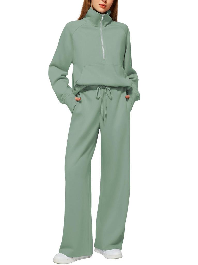 2025 Women's Oversized Half-Zip Sweatshirt and Wide-Leg Pants Set for Autumn/Winter