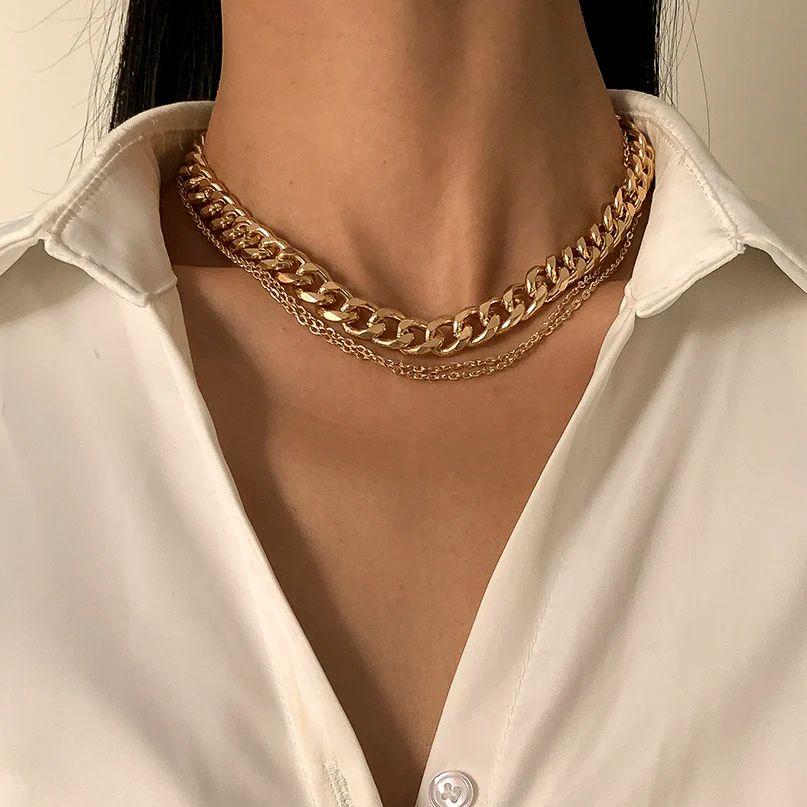 

Ingemark Punk Simple Geometry Thick Chokers Necklace Women Trend Gold Color Metal Chunky Neck Chain Hip-Hop Steampunk Jewelry