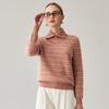 Zhaojun Women's 100% Cashmere Round Neck Striped Sweater