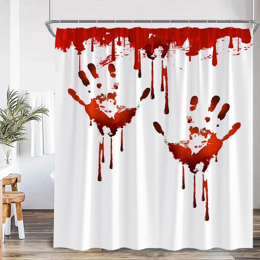 Bloody Handprints Halloween Blood Drops Help Me Shower Curtain Horror Bathroom Decoration Shower Curtain