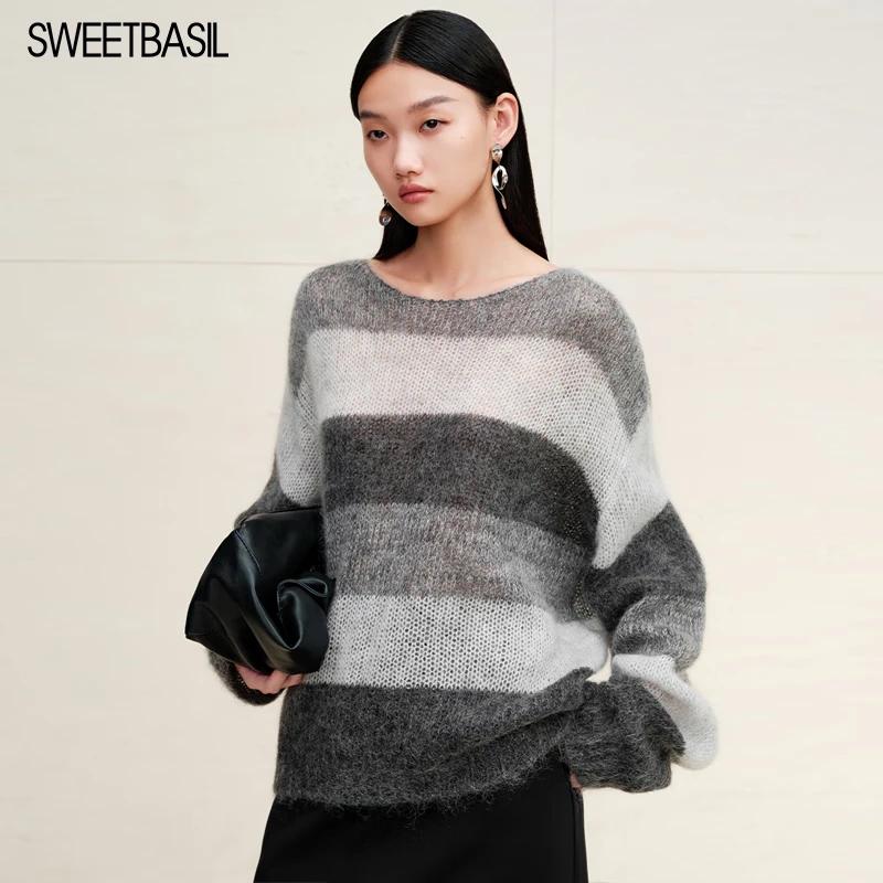 Sweet Basil Women's Striped Long Sleeve Knitted Sweater