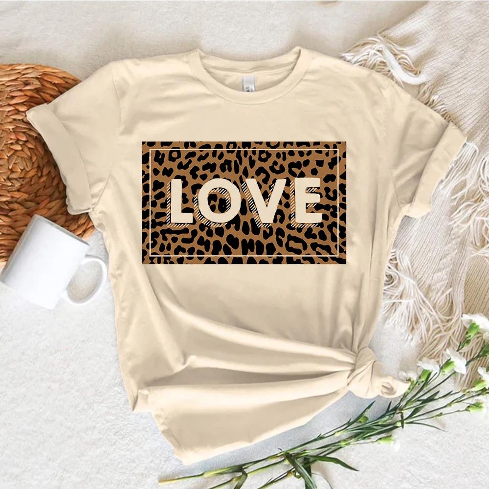 Leopard Print Love Top Women Funny Summer Girl Designer Clothes Summer Casual Short Sleeves  Tops Kawaii Women Tshirt Streetwear