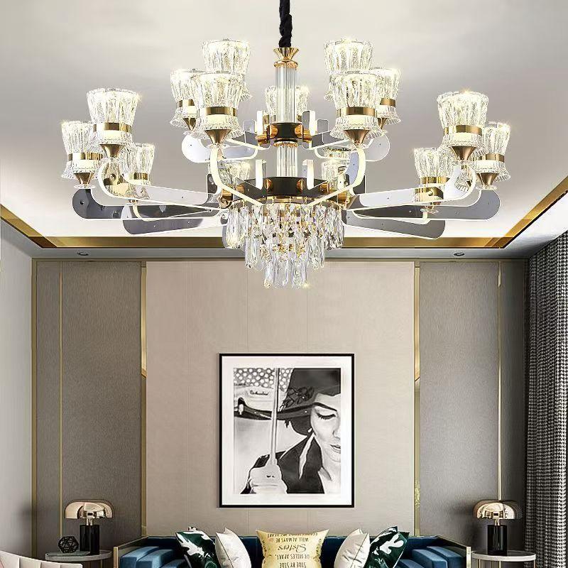 Modern Minimalist LED Crystal Column Villa Hall Main Light Restaurant Bedroom Lamps