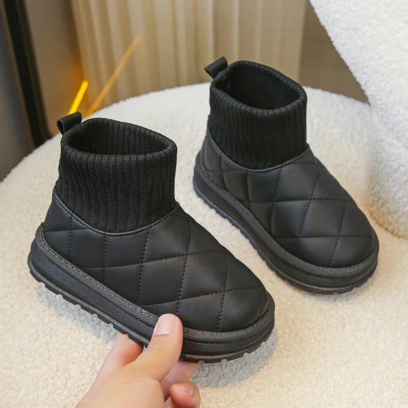 Children's Boots Sock Style Snow Boots Girls Short Boots Kids Cute Sewing Autumn Winter Warm Cotton Thermal Shoes for Boys