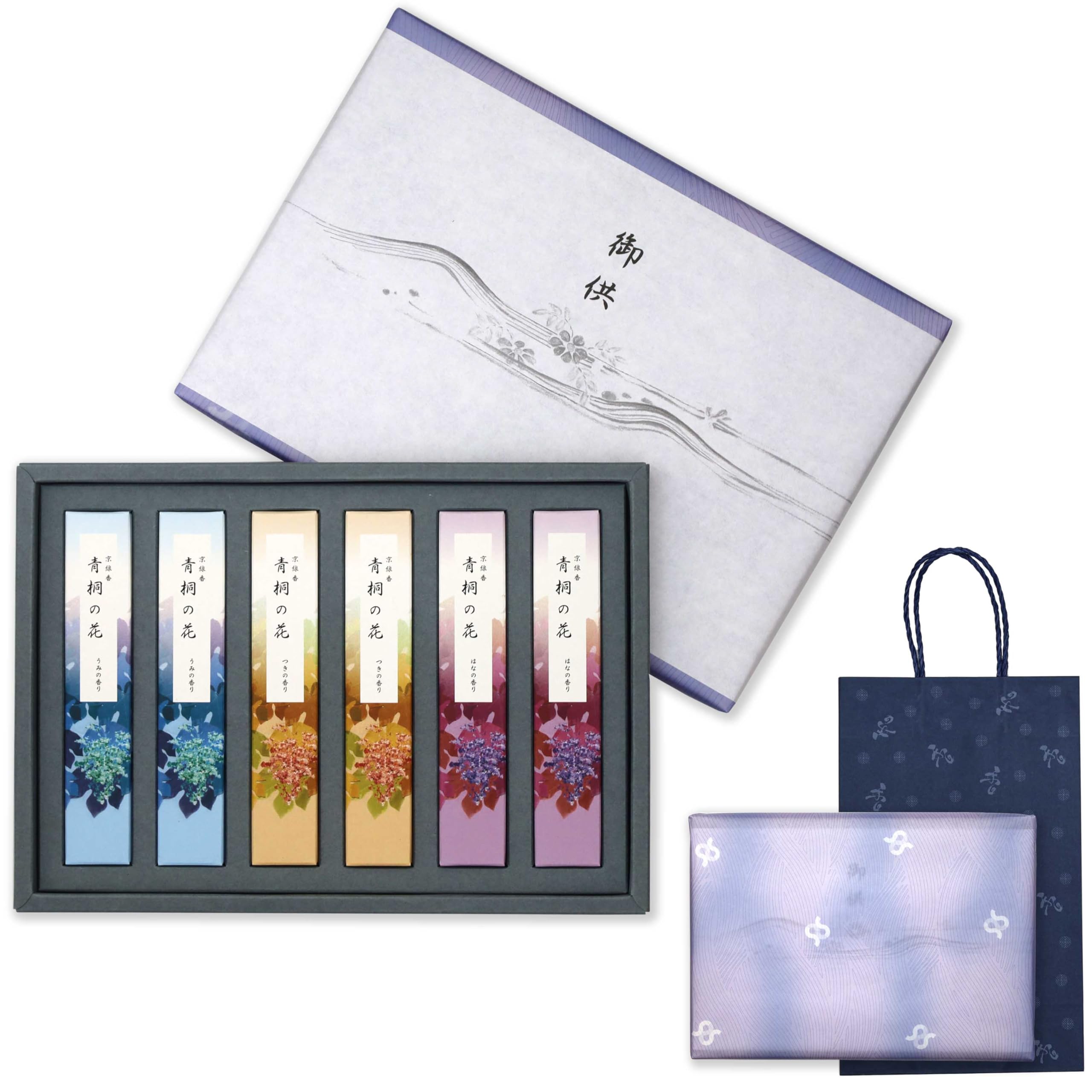 

Sympathy Incense Gift Set [Blue Paulownia Flower, 3 Varieties, Sandalwood, Inner Wrapping, Carry Bag Included] Made in Japan, Low Smoke, Gift-Giving