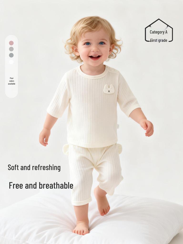 7-Sleeve Baby Pajama Set: Pure Cotton, Tagless, Breathable, Sweat-Absorbent, Unisex, Summer Two-Piece Base Layer